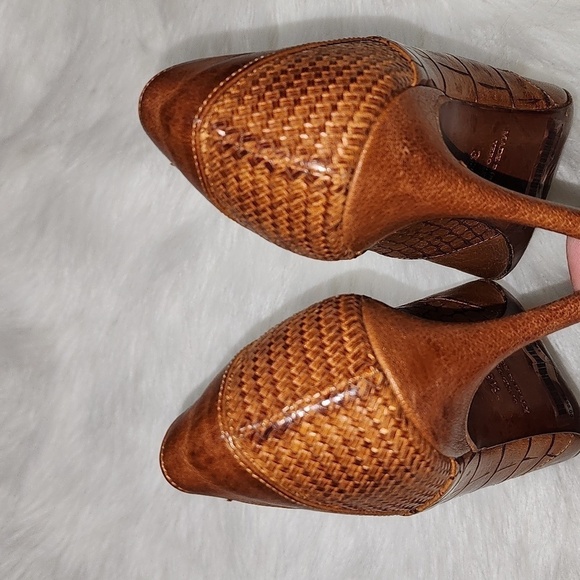 Fauzian Jeunesse Braided Woven Leather Pointy Toe Low Heel Tan Size - Picture 6 of 9